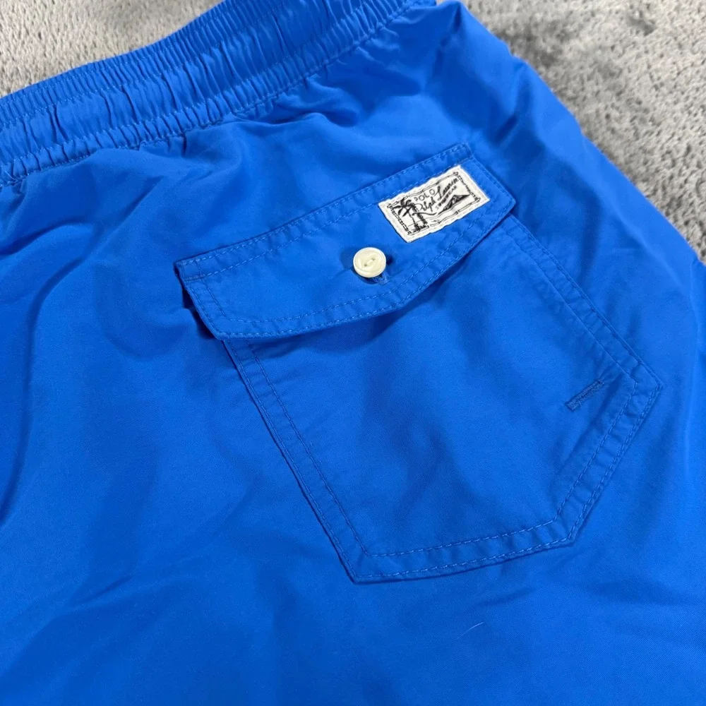 Polo Ralph Lauren Mens Swim Trunks Blue Yellow Pony Mesh Lined Board Shorts XL‎
